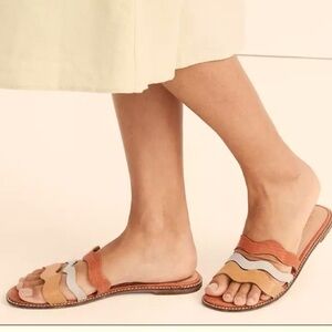 Madewell The Wave Slide Sandal in Colorblock Lizard Embossed Leather size 6